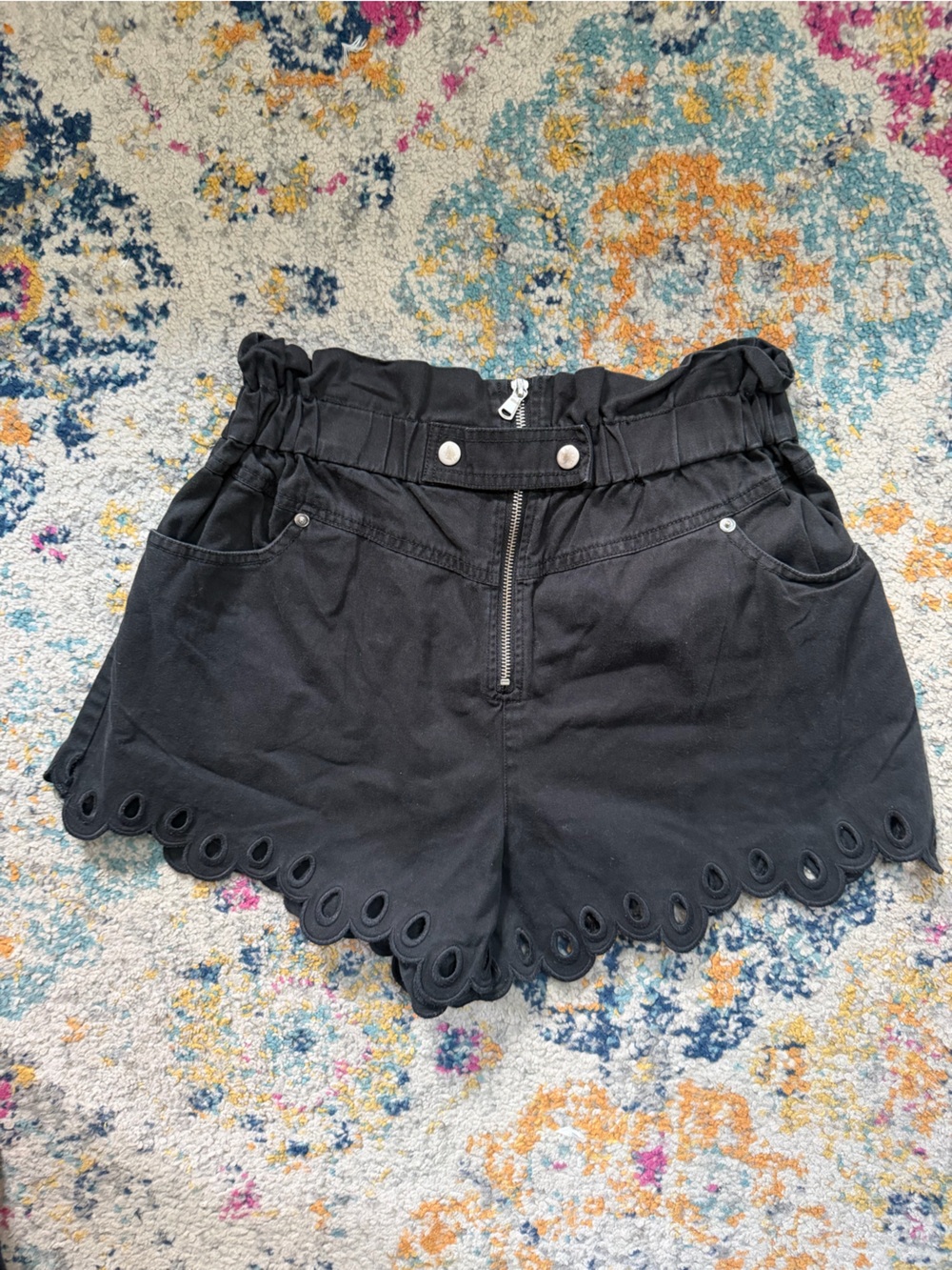 Sea New York Black High-Waist Eyelet-Trim Shorts